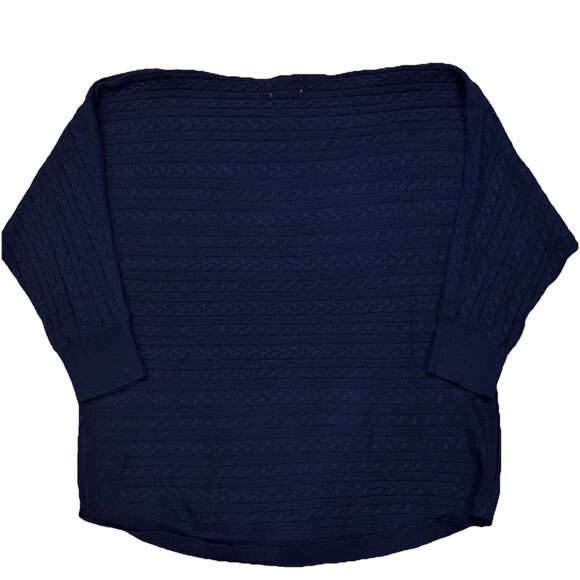 Market & Spruce Cashmere Blend Horizontal Cable Navy Dolman Sleeve Medium - Picture 2 of 8